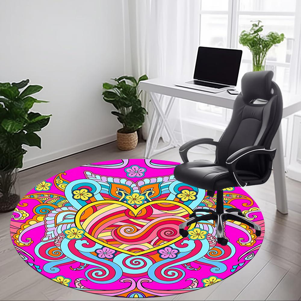 1PC Psychedelic Heart Office Round Rug, Non slip, Soft and Durable Office Rug for Interior Decoration, Perfect for Office