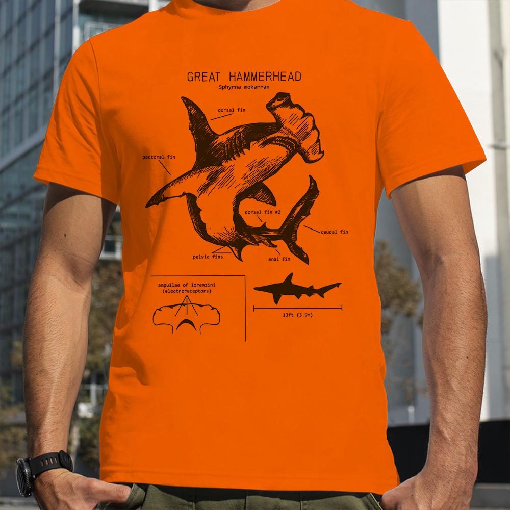Hammerhead Shark Anatomy Shark Lover T-Shirt Summer Men Street Hip Hop Punk Style Boy Loose Oversized Casual Fashion Tees