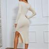 Womens Long Sleeve Knit Dress Slim Fit Sexy Split Bodycon Midi Daily Wear