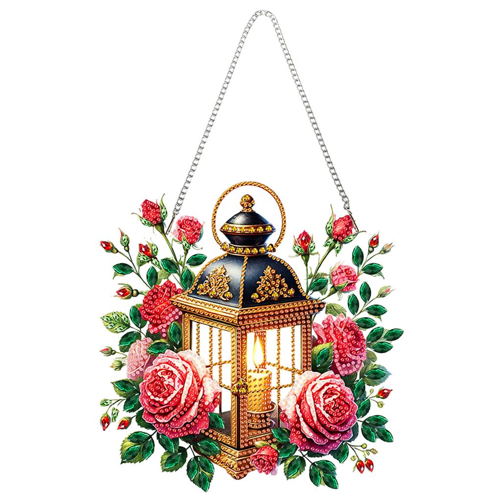 Acrylic Special Shape Flowers Light 5D DIY Diamond Painting Dots Pendant Rhinestone Diamond Art Pendants for Garden Window Decor