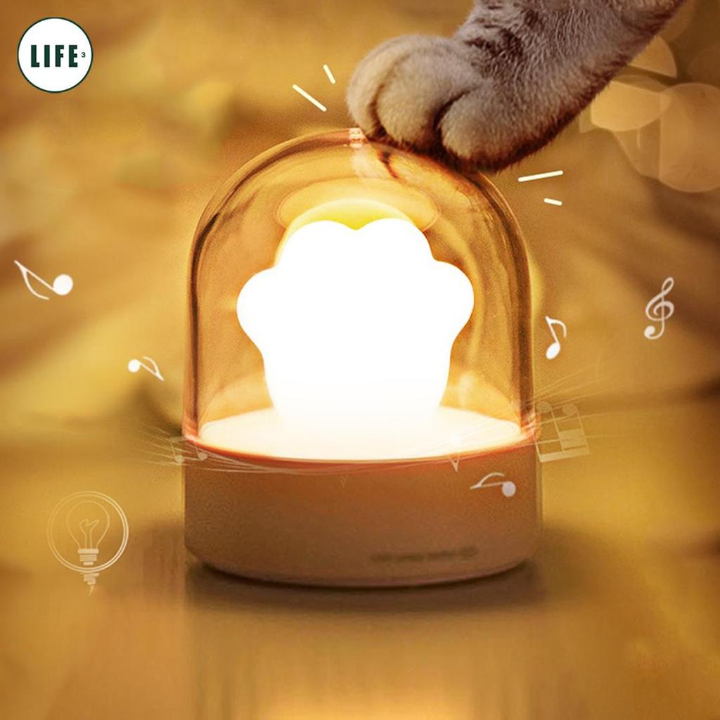Xiaomi 3life Cat Paw Night Light Музыкальная шкатулка для друга Спальня Мини Милый мультяшный прикроватный светильник USB Перезаряжаемый атмосферный декоративный светильник