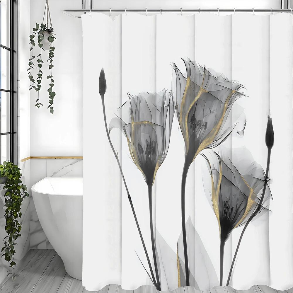 Серая цветочная декоративная шторка для душа, декоративная шторка для ванной с 12 крючками, водонепроницаемая шторка для душа 180x180см
