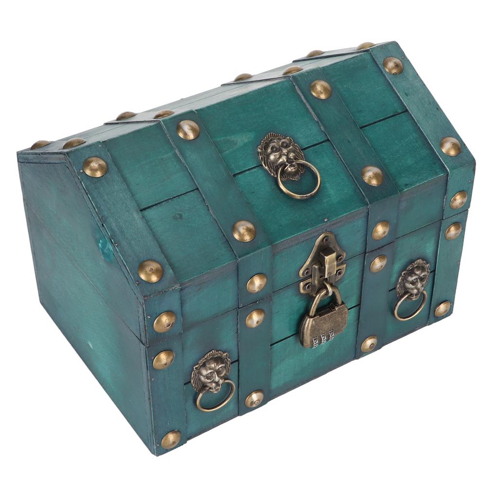 Treasure Chest Storage Box with Combination Lock Handcraft Exquisite Wood Treasure Box for Jewelry