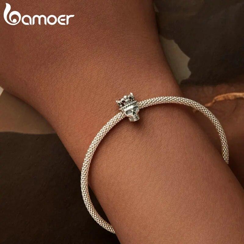 BAMOER, стерлингового серебра 925 пробы, бусины с черепом, Корона, подвески для женщин, ювелирные изделия на Хэллоуин, подарок, браслет, ожерелье, аксессуары «сделай сам»