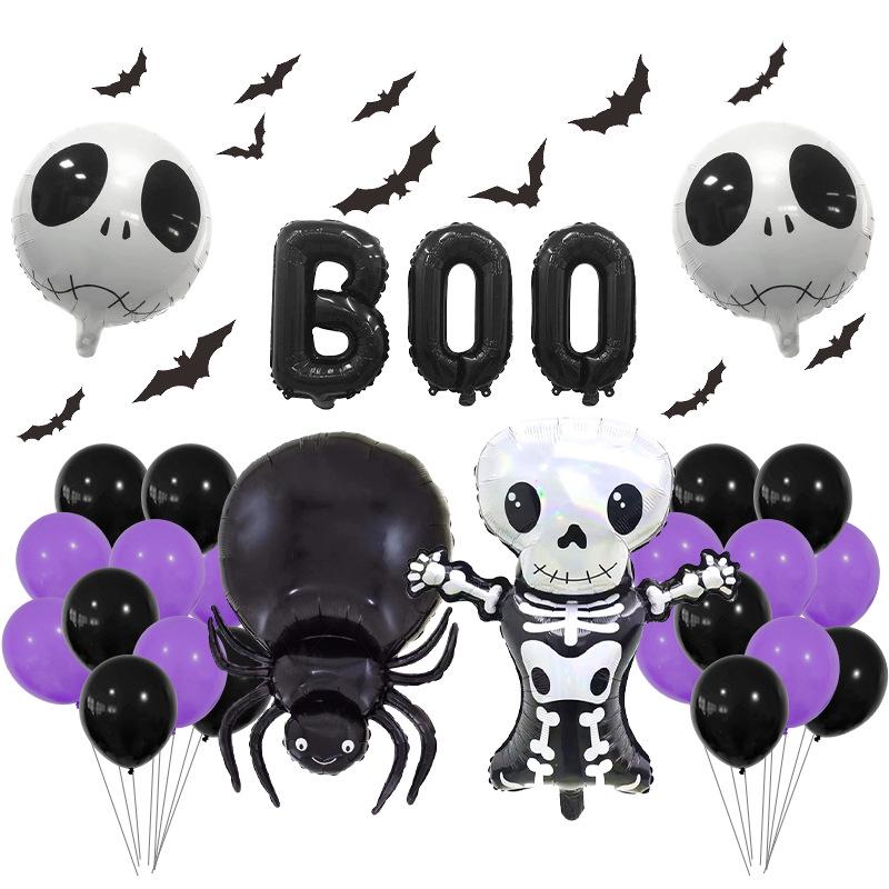 Набор Баннер и Шары на Хэллоуин Черный Паук BOO - Фольгированные Мультяшные Украшения для Вечеринок