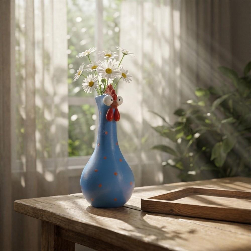 Colorful Dot Long Neck Chicken Vases Lifelike Flower Vase Ornament Home Decor
