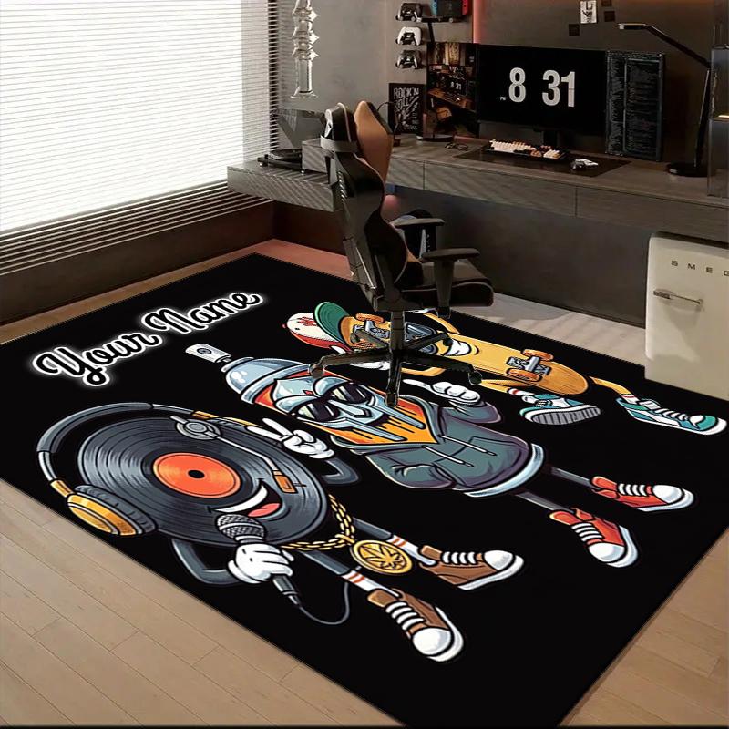 1PC Custom Name Music, Art, Skateboard Fun Theme Floor Mat Ideal for Living Room, Game Rooms, Office, Bedroom, Floor Mat Playful Design