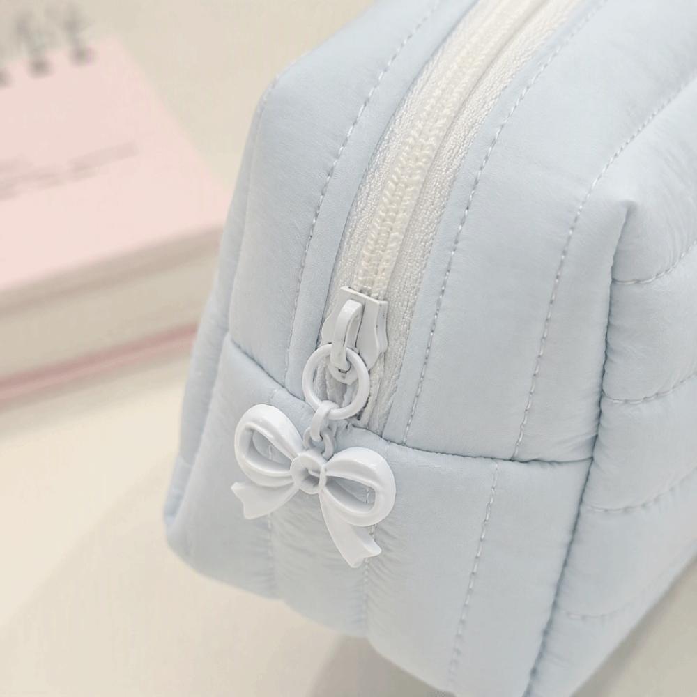 Portable Cream Color Pencil Case Multi-functional School Storage Bag Office Use