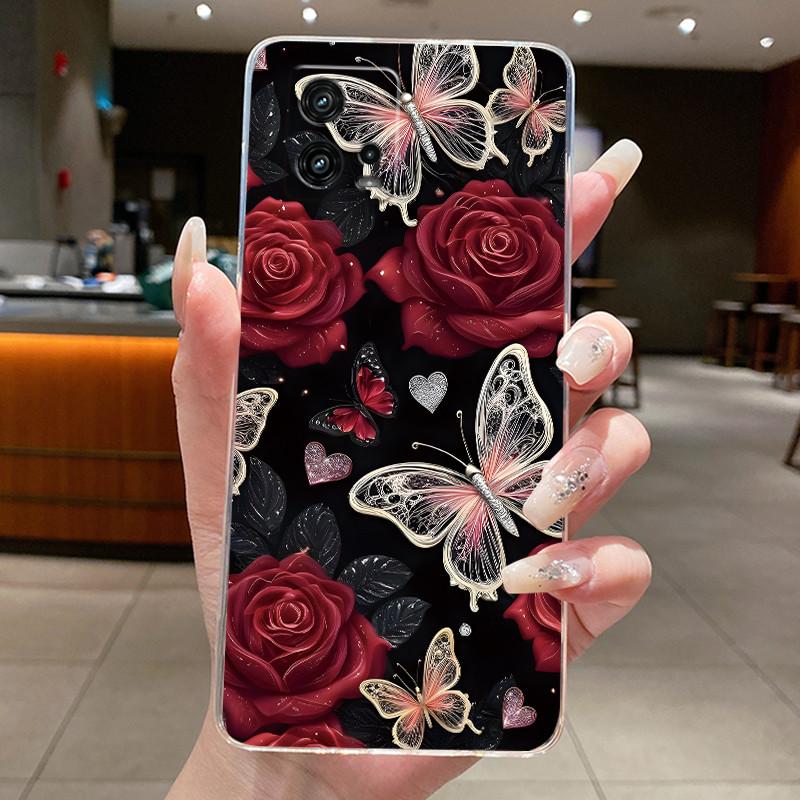 For Cover Motorola Moto G72 Case G 72 Flower design Clear Soft Silicone Back Funda Bumper For Moto G72 MotoG72 Phone Cases Coque