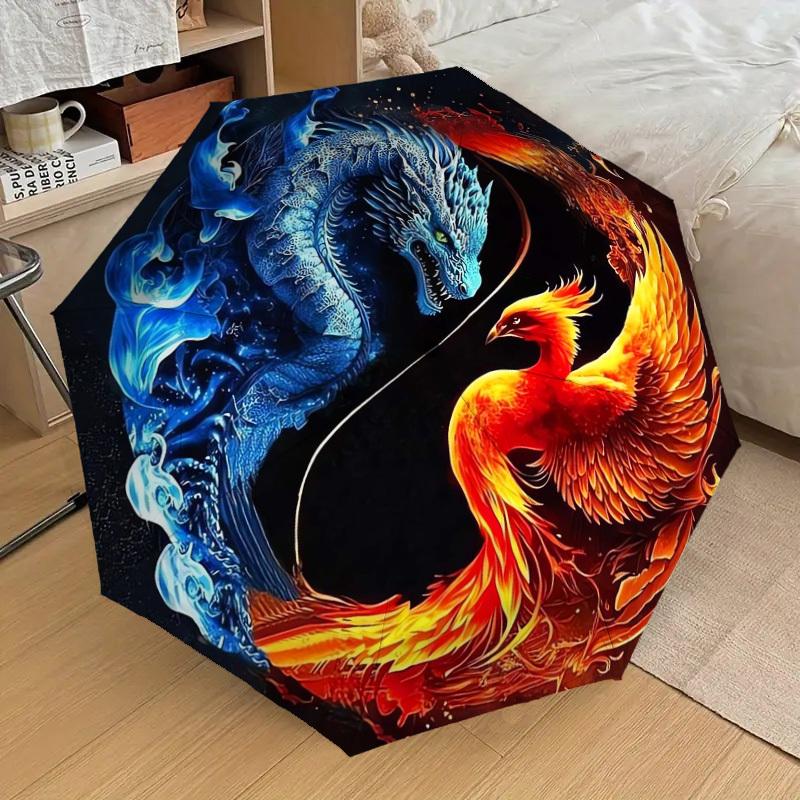 1pc Yin Yang Dragon Phoenix Art Umbrella with Plastic Handle,Suitable for All Seasons Home Travel Outdoor UmbrellaDD1590