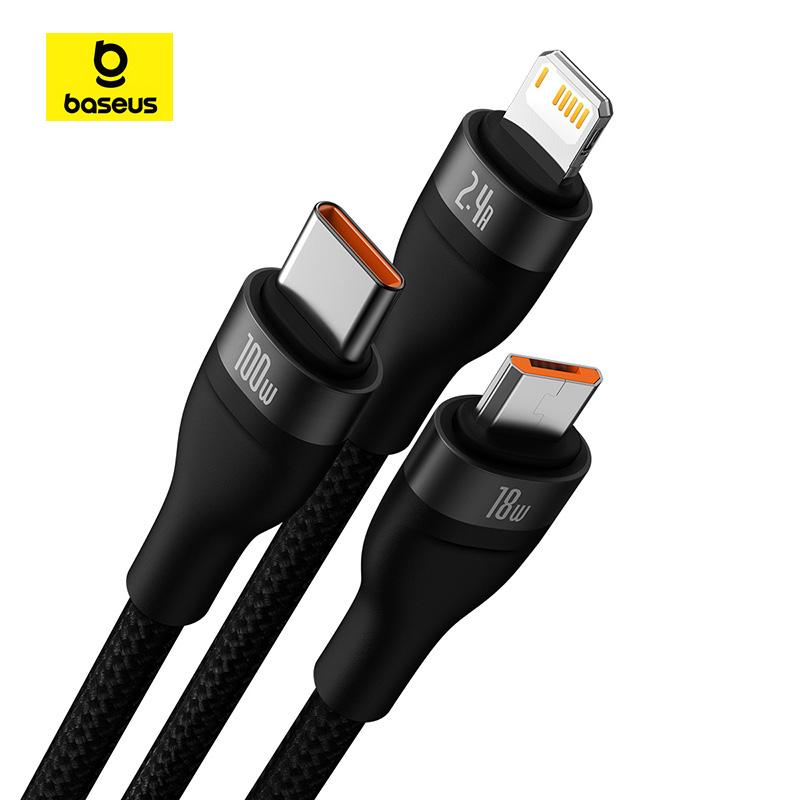 Baseus Flash Series One-for-three Fast Charging Data Cable USB To M+L+C 100W