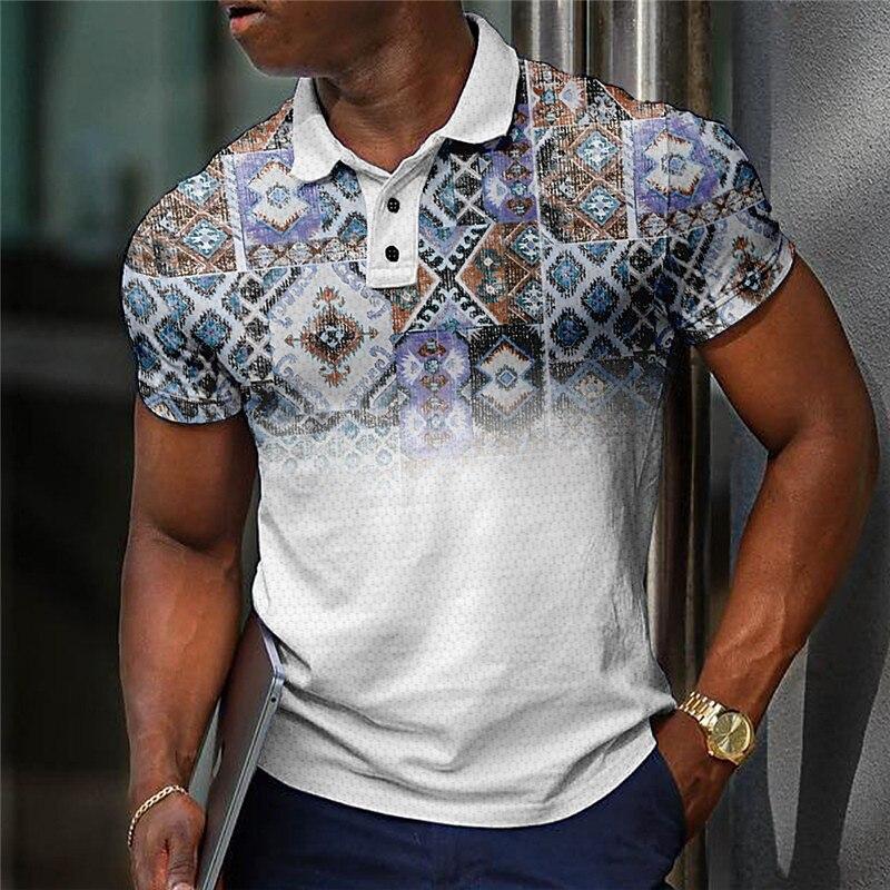 Мужская повседневная рубашка поло с 3D цифровой печатью в ретро этническом стиле