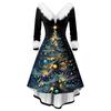 Women's Fashion Elegant Autun And Winter Long Sleeve V-Neck Christmas Print Dress