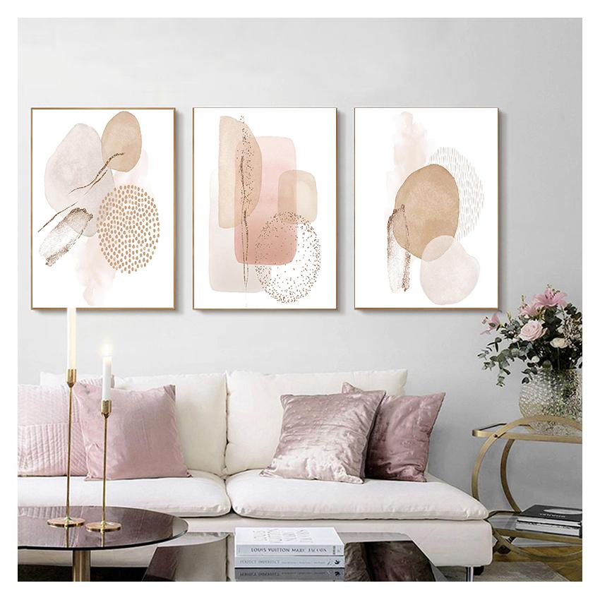 Цветная геометрическая картина на холсте, печать плакатов, настенная художественная картина для спальни, гостиной, домашнего декора, модный современный абстрактный розовый, бежевый