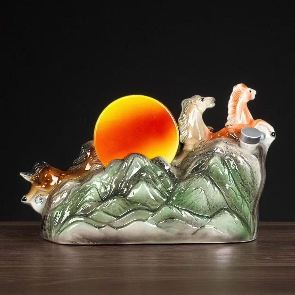 Керамическая бутылка для ликера 'Лошадь по гороскопу' - Стиль 'Восемь скачущих коней' - Герметичный винный кувшин Настольное украшение