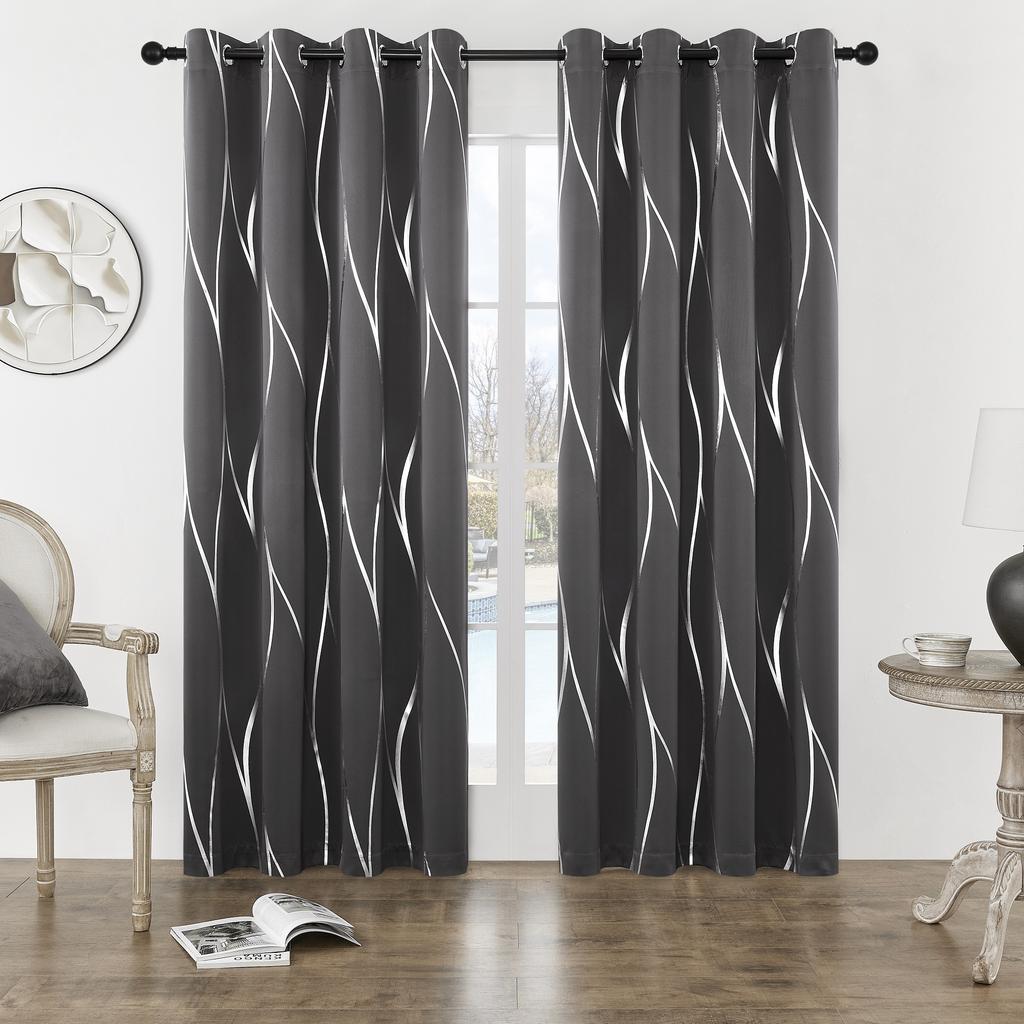 Упаковка из 2 затемняющих штор с люверсами, теплоизолирующих, затемняющих комнату с волнистой фольгой, напечатанной для спальни