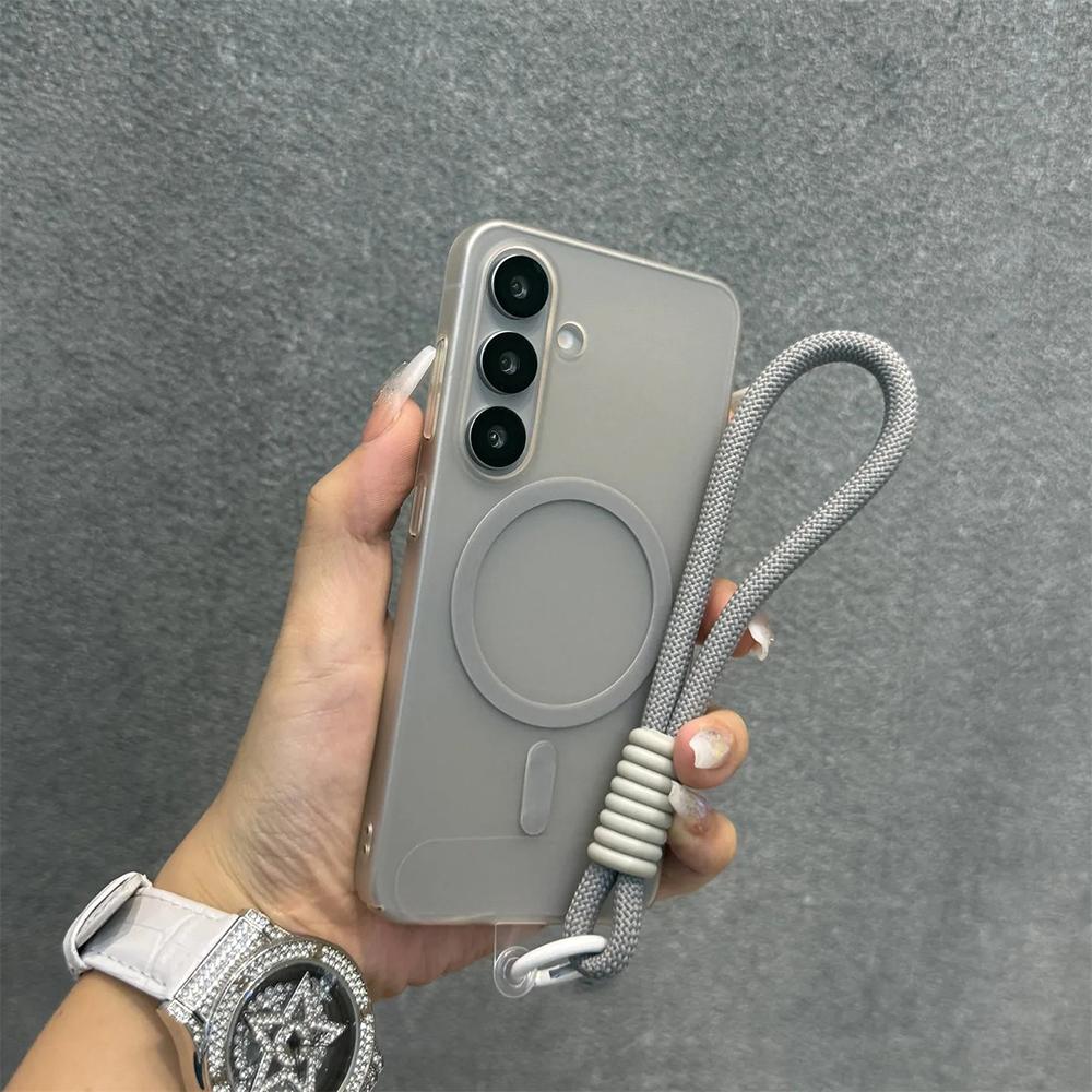 Magnetic Translucent Lanyard Phone Case For Samsung Galaxy S26 S25 S24 S 26 Ultra Plus Cases Hand Wrist Strap Matte Back Cover