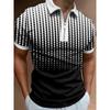 POLO Shirt Men's Casual Short-sleeved Lapel T-shirt 3D Printed Short-sleeved Zipper POLO