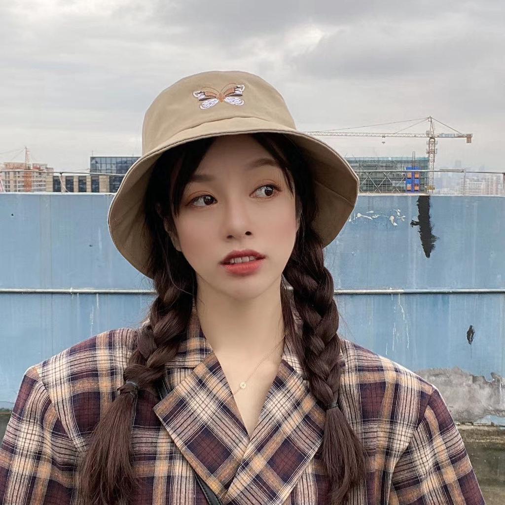 Летняя женская шляпа-ведро с вышитой бабочкой, складная, с плоским дном, летняя, для рыбалки, модная шляпа для рыбака, шляпа в стиле хип-хоп