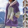 Womens Fashion Splicing Winter Loose Plush Long Sleeve Zipper Pocket Hooded Coat