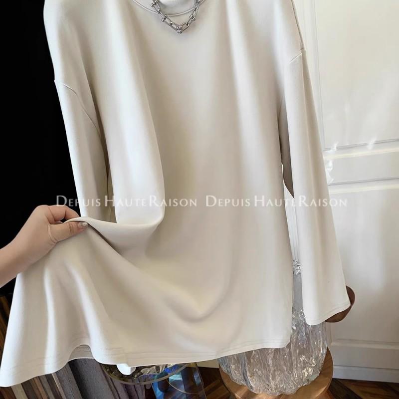 Womens Long Sleeve Crew Neck T-Shirt Soft Thermal Base Layer Loose Fit Casual Winter Top Apricot Dark Gray Black