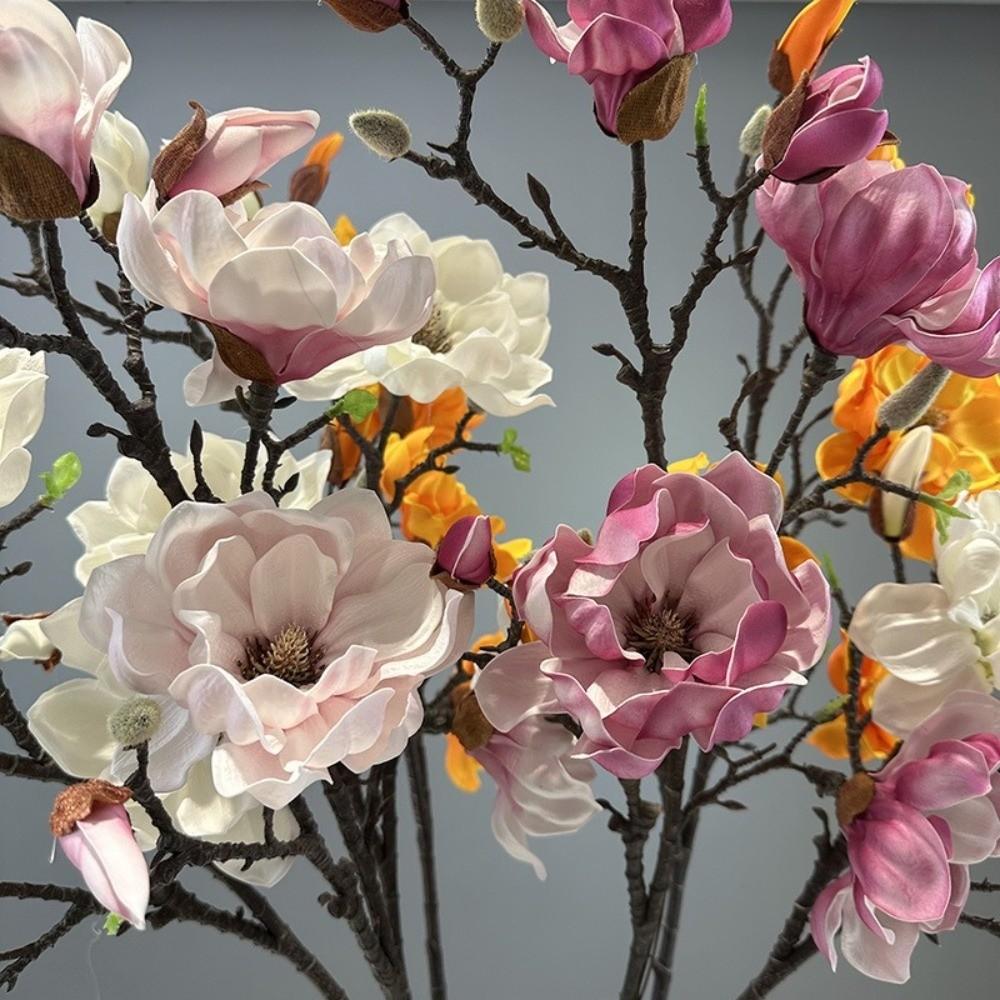 Handmade Simulation Big Magnolia Real Touch Fake Flower Artificial Magnolia Branch  Teacher's Day
