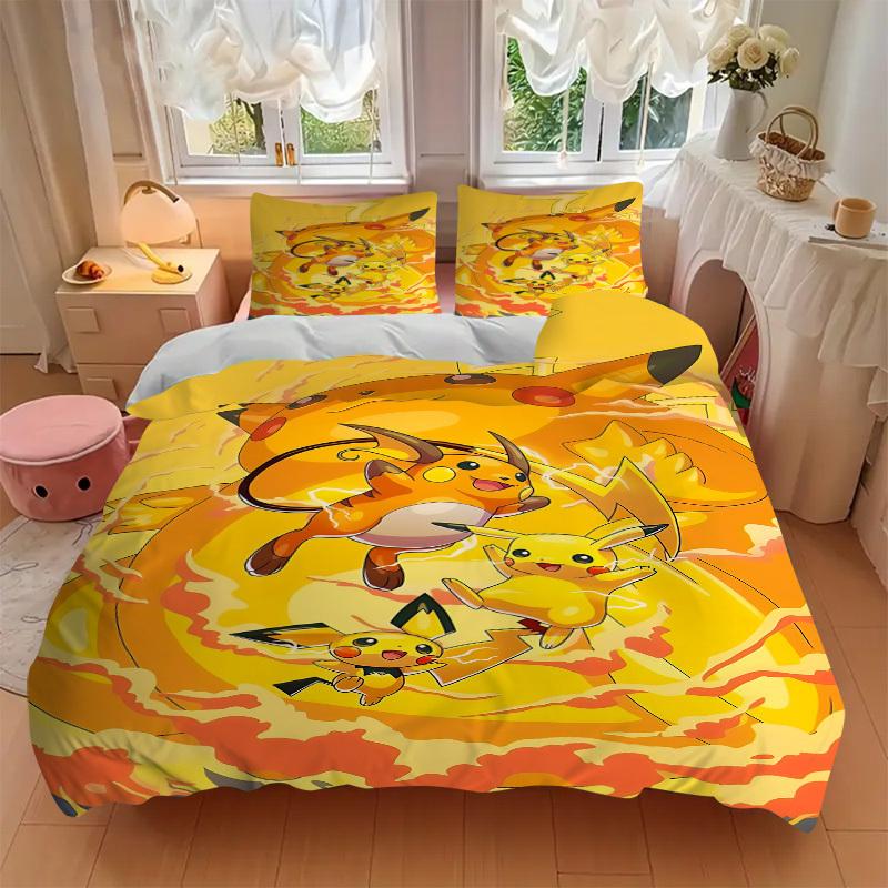 3pcs Pikachu, Pokémon Duvet Cover Set, 1 Duvet Cover + 2 Pillowcases (No Insert), High-Definition Print, Home & Dorm Set yy251208047