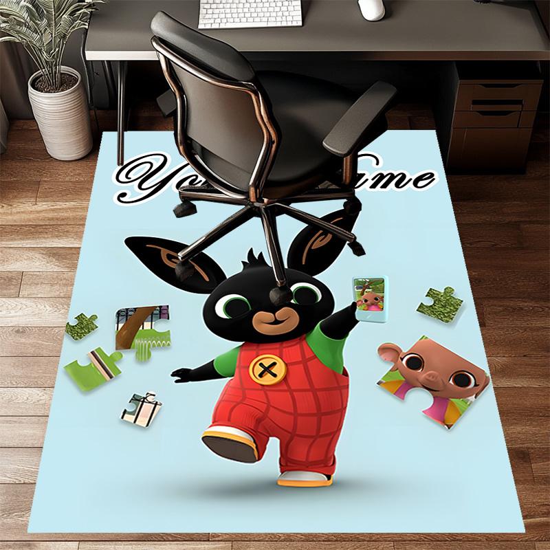Custom Bing Bunny Mat Personalized Name, Polyester Washable Indoor Entryway Rug, Gift for Christmas, Easter, Thanksgiving Day
