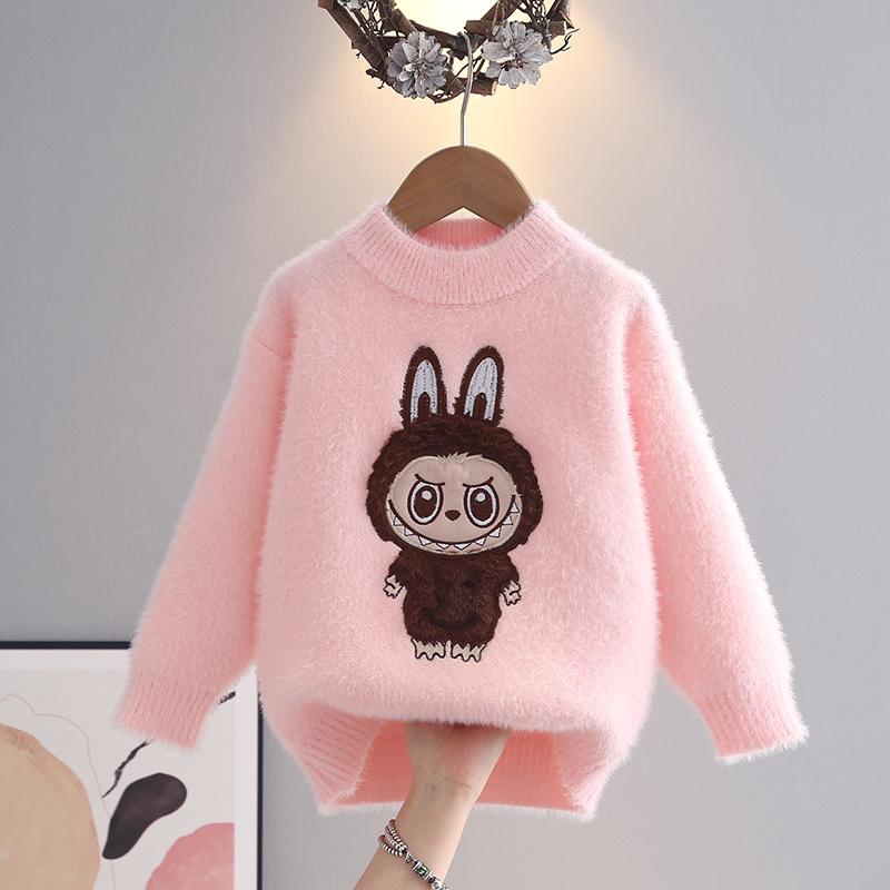 Anime Kawaii Kuromi Melody Children' Sweater Sanrio Girl Cartoon Spring Autumn Mink Fur Warm Round-Neck Base Layer Knitwear
