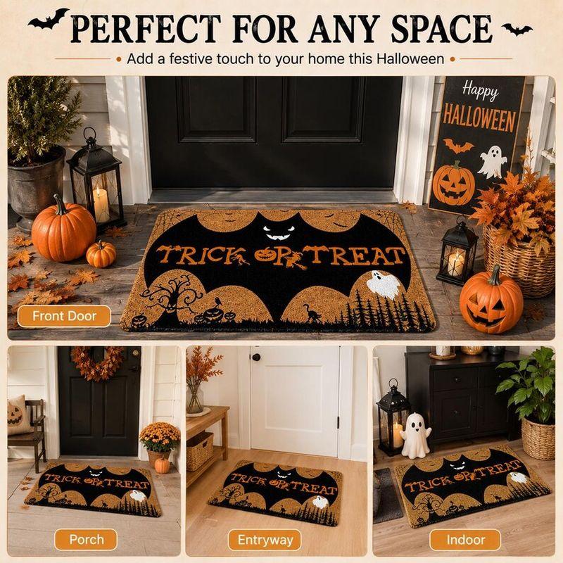 Halloween Trick or Treat Bat Ghost Doormat 2D Print Non‑Slip Pumpkin Entrance Floor Mat For Front Door Holiday Home Decor