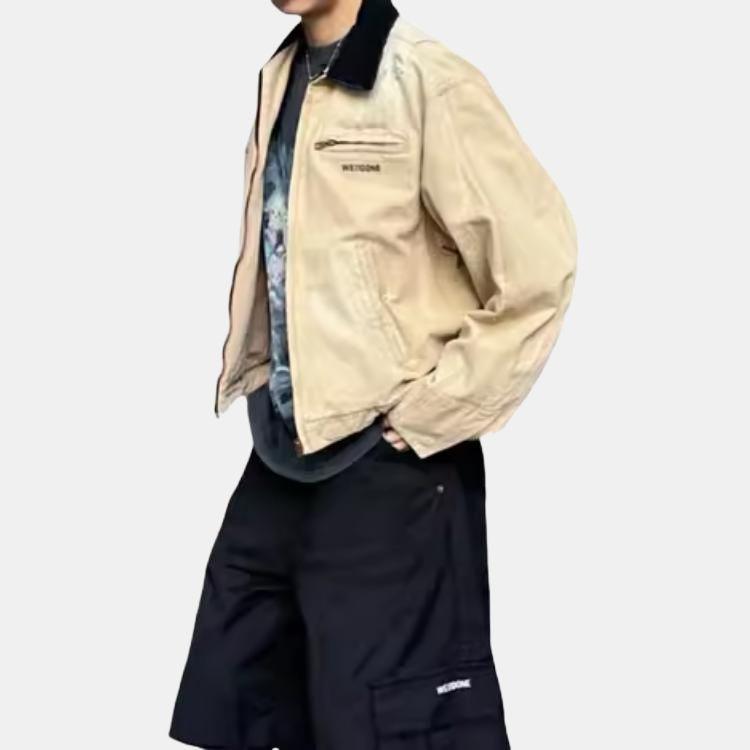 We11done Ss25 Vintage Barn Style Front Pocket Zipper Long Sleeve Jacket Men Jacket Beige WD-JK0-25-038-M-BG