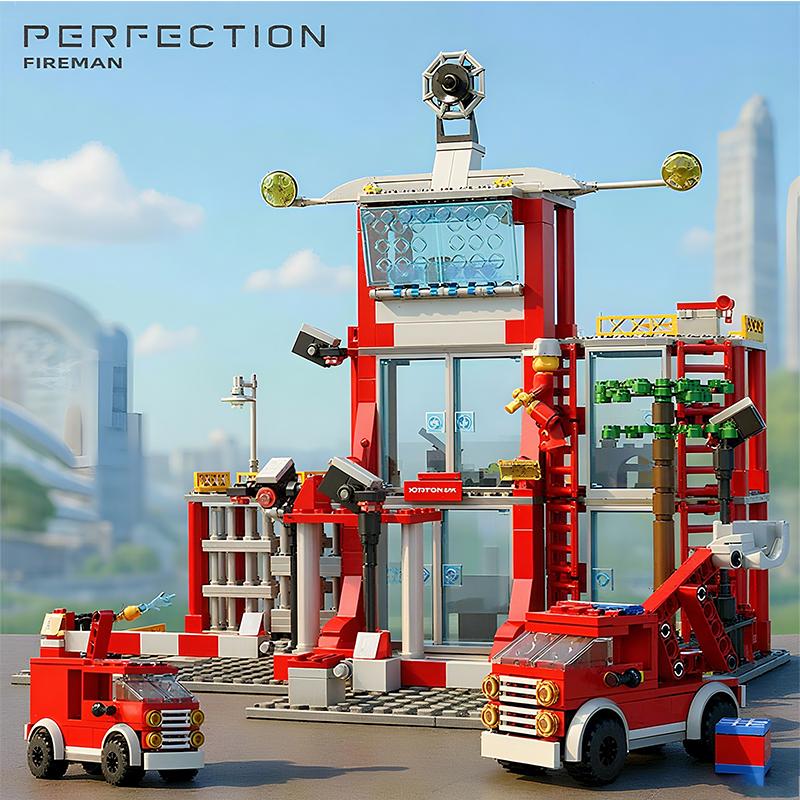 Police and Fire Station Building Blocks Set with Rescue Truck Car Figures Construction Toy for Boys Kids Learning Christmas Gift