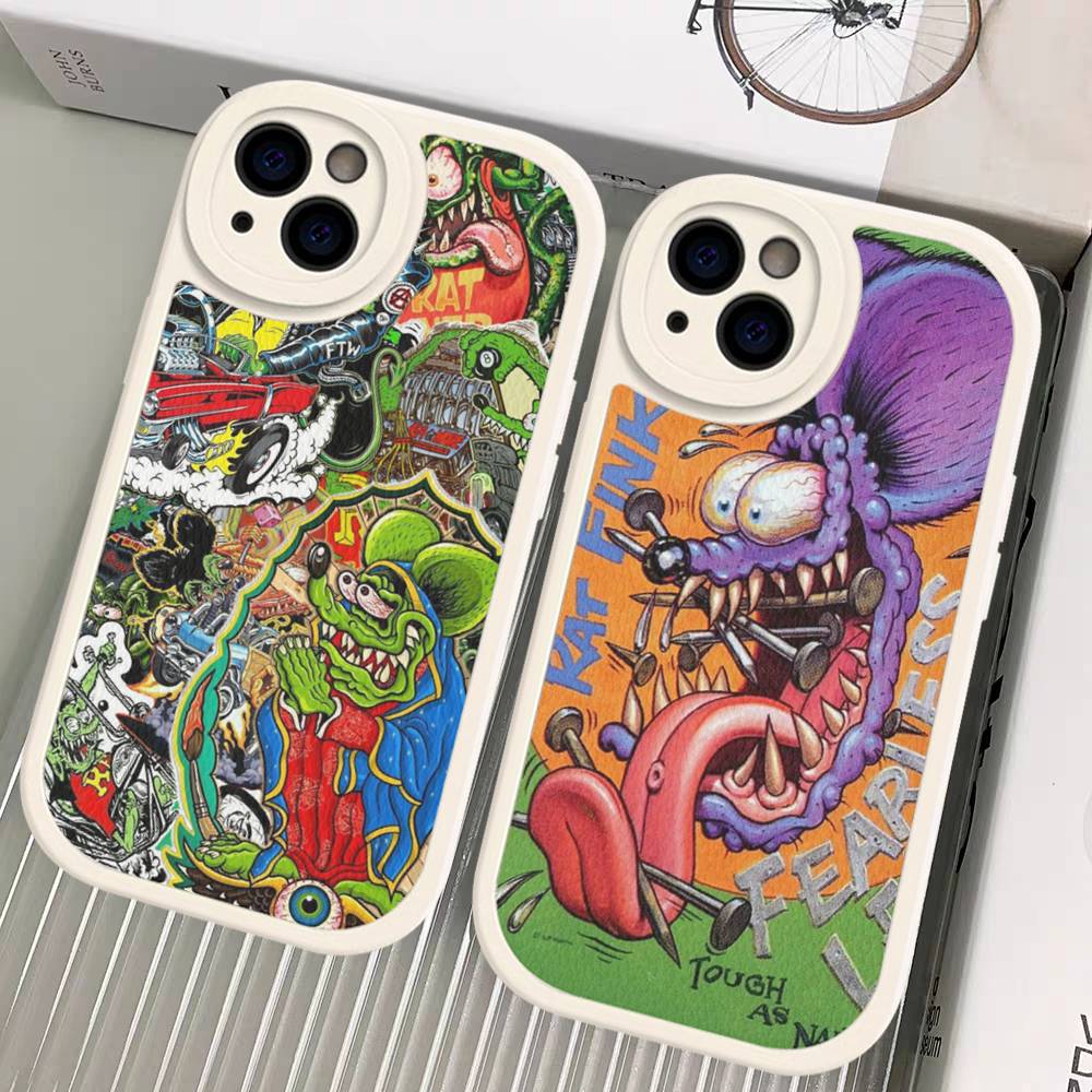 Забавный чехол Rat Fink из твердой кожи для iPhone 14 13 16 Mini 15 14 11 12 Pro Max Plus Fundas