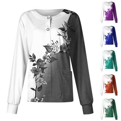 Женский повседневный однобортный однобортный защитная одежда с длинными рукавами и цветочным принтом, кардиган, топ