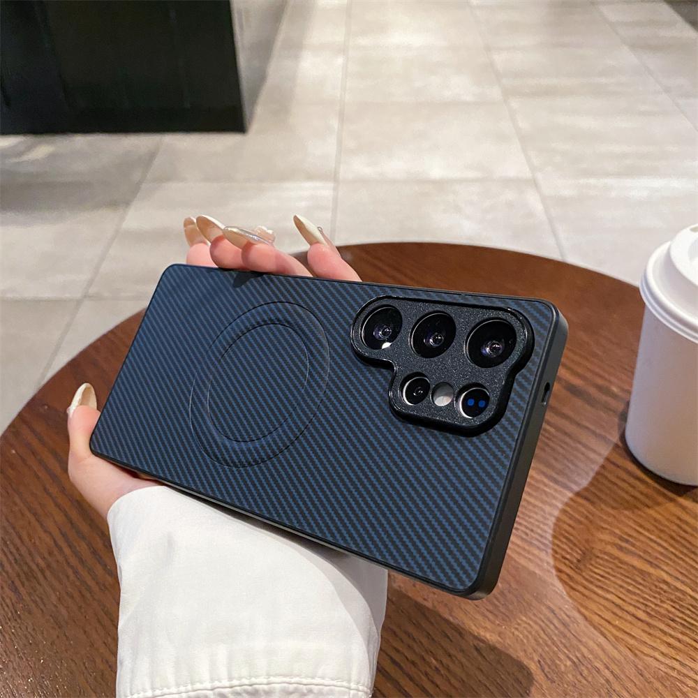 Carbon Fiber Leather Magnetic Phone Case for Samsung Galaxy S25 Edg S25 S24 S23 Ultra S23 Plus  Shockproof Protective Cover