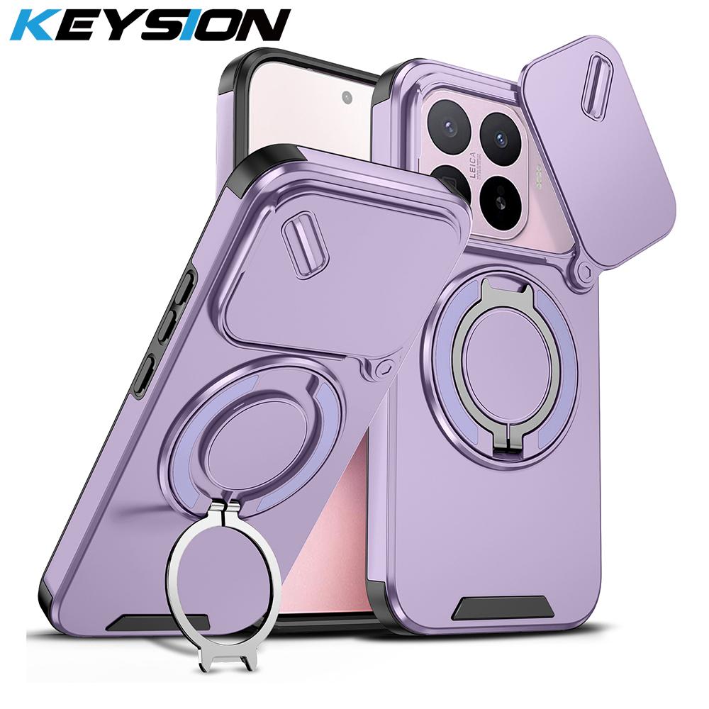 KEYSION Чехол для телефона со вращающимся на 360° кольцом-подставкой для Xiaomi 17T 17T Pro 5G, с защитой выдвижной камеры, магнитная, ударопрочная задняя крышка