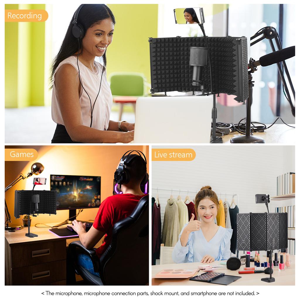 Складной изолирующий экран для микрофона, 5-панельный микрофон, звукопоглощающий пенопластовый отражатель с 3/8 дюйма и 5/8 дюйма