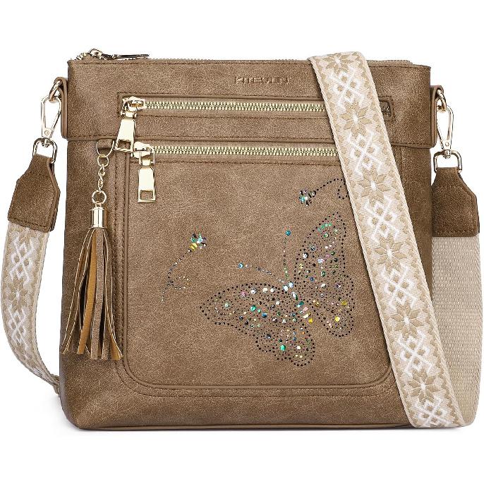 KITEVIUN Medium Crossbody Bags for Women, Butterfly Cut-out Sparkling Shoulder Handbag, Crossbody Purse with Tassel