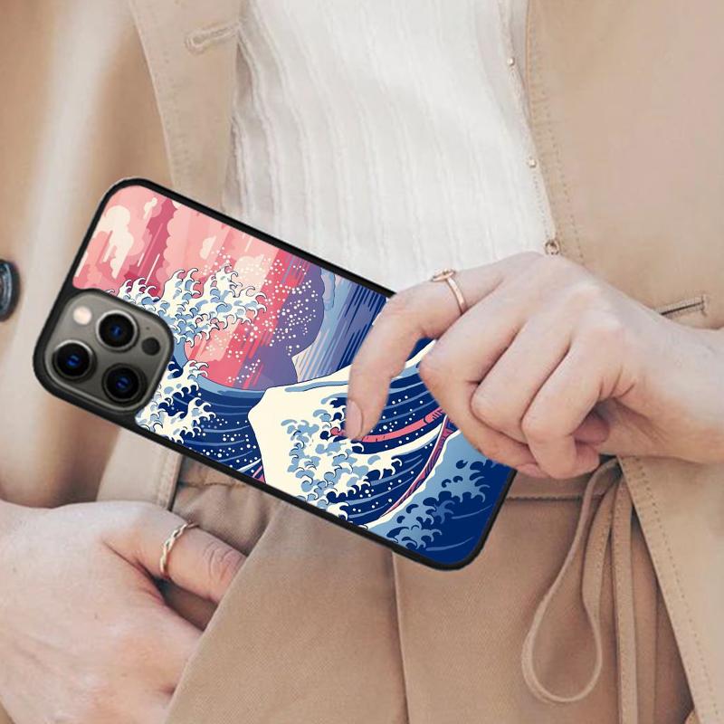 Японская волновая art Магнитный чехол для телефона ДЛЯ APPLE iPhone 17 Air 16 14 13 12 Pro Max 15 Plus Беспроводная зарядка С крышкой MagSafe