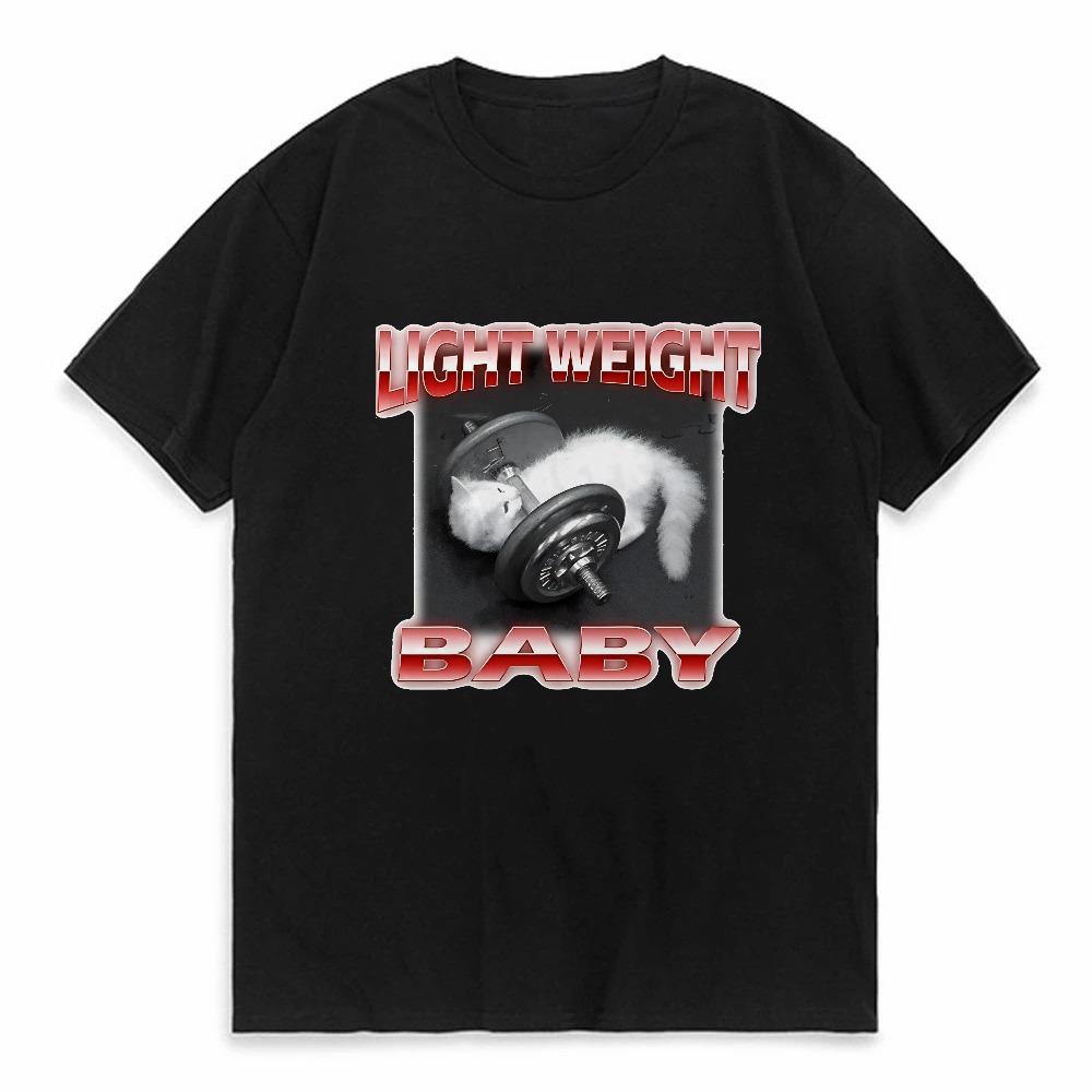 Funny Cute Cat Dumbbell Print Crew Neck Tshirt CasualLoose Short Sleeve Fashion Summer TShirtsTops Unisex Womens Clothing