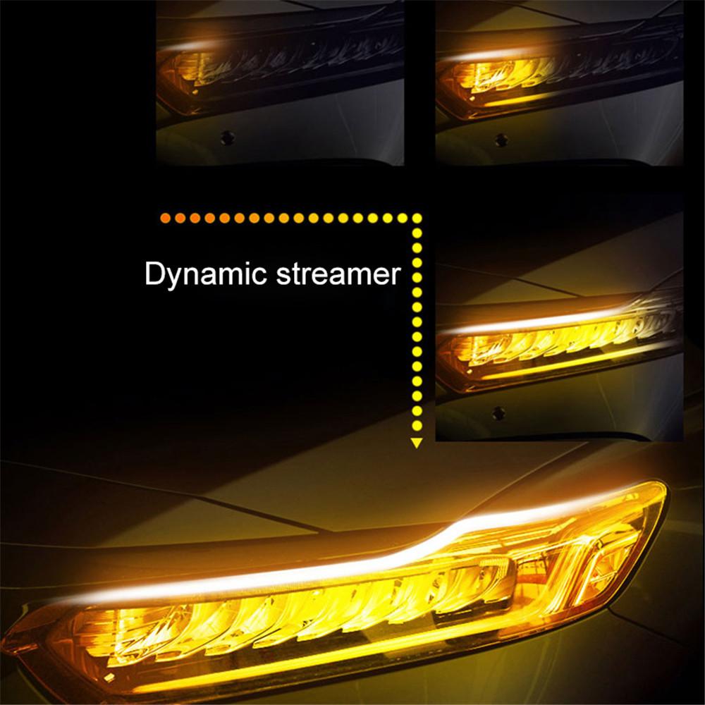 2 шт. светодиодная лента DRL с указателем поворота, желтая, яркая, гибкая, дневные ходовые огни для автомобильных фар 12 В