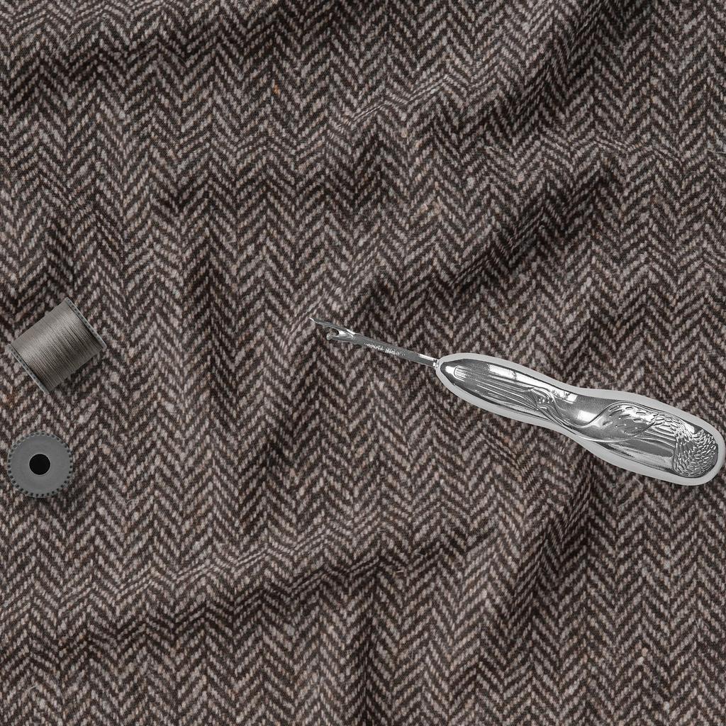 Dark Brown Herringbone Tweed Fabric - 70% Wool, 150cm Wide, 450gsm