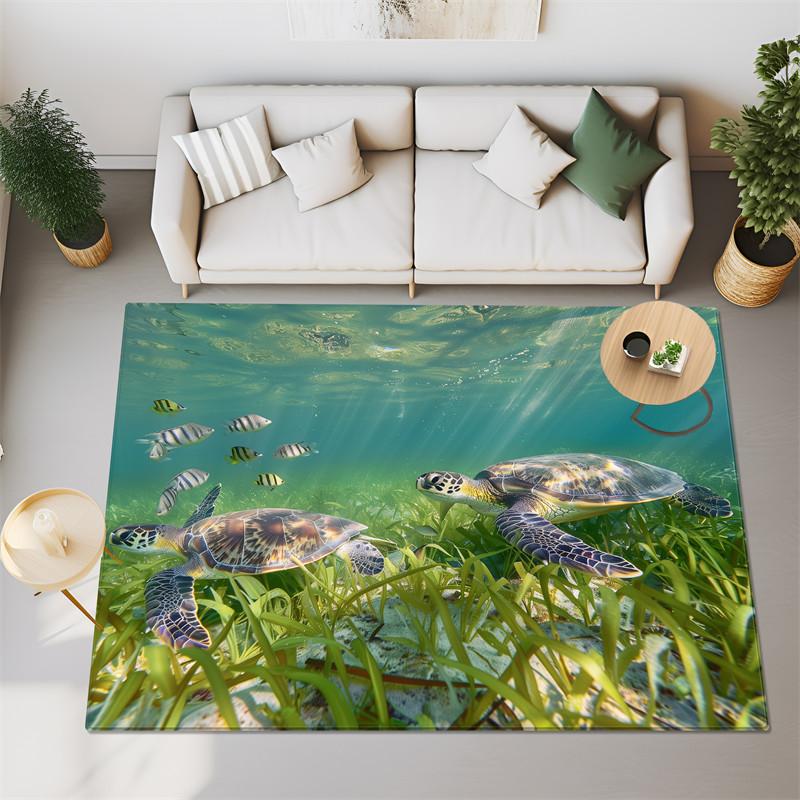 3D Sea Fish Turtles Big Carpet For Bedroom Living Room Super Soft Absorbent Sponge Bathroom Floor Mat Cute Toilet Rug Non-slip