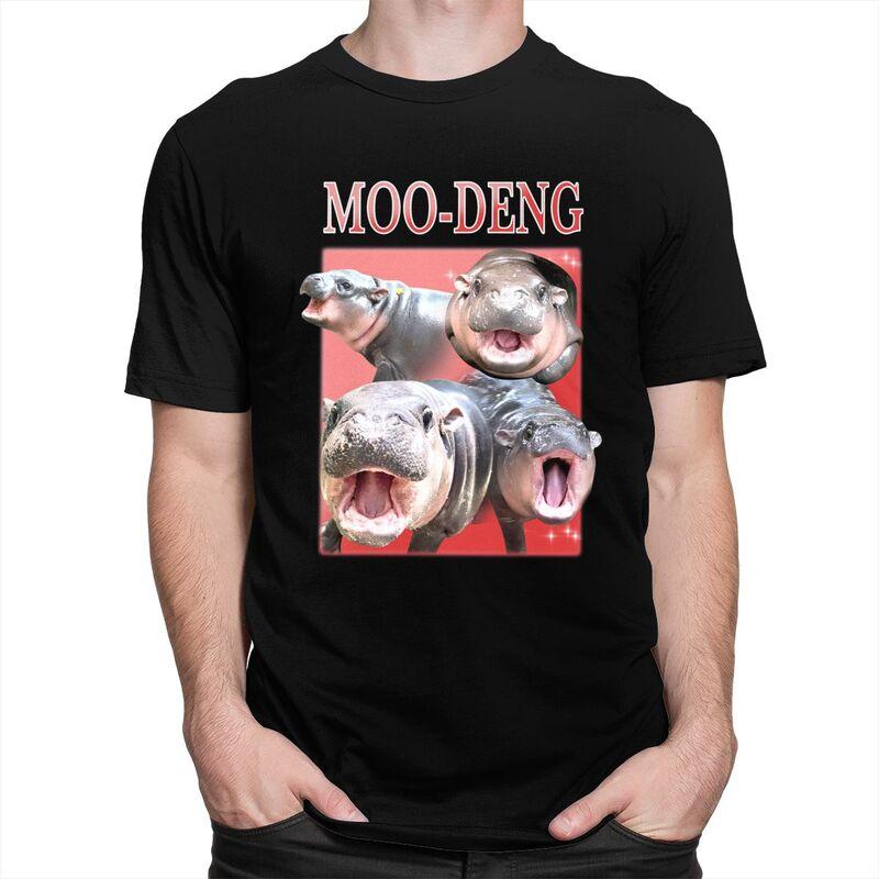 Custom Moo Deng Hippo Meme T Shirts for Men Pure Cotton Tees Tshirts Tshirt Clothes