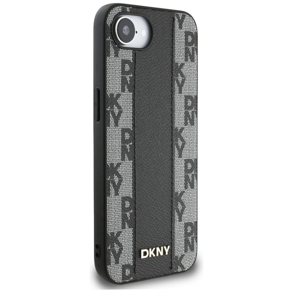 DKNY Leather Checkered Mono Pattern MagSafe Case for iPhone 16e / 17e Black