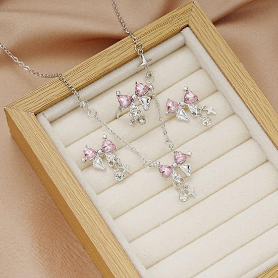 Women's Sparkly Bow Necklace Rhinestone Bow Knot Pendant Necklace