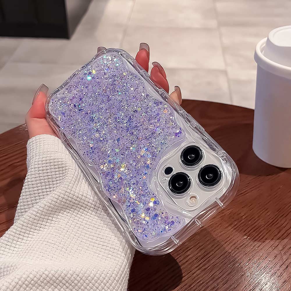 Fashion Cute Wave Frame Glitter Case For Iphone 14 13 11 12 Pro Max 14plus Shining Shockproof Soft Silicone Cover Bumper