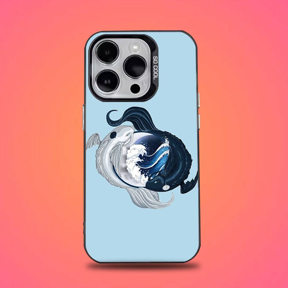 Koi Fish Yin Yang Phone Case For iPhone 16,15,14,13,12,11,Mini,Pro,E,SE4,XS,MAX Black Candy Matte Cover