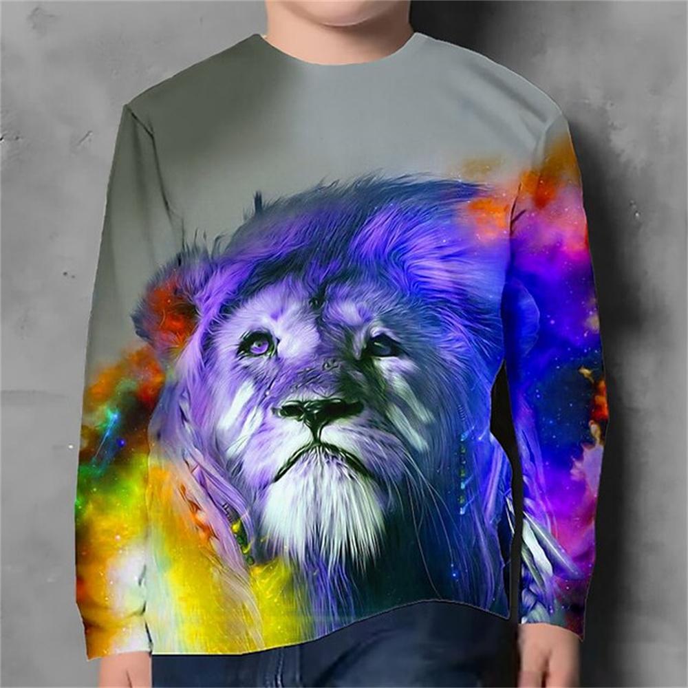 Children's Clothing Boy T-shirt Long Sleeved Cartoon Animal 3D Printed Fun Top