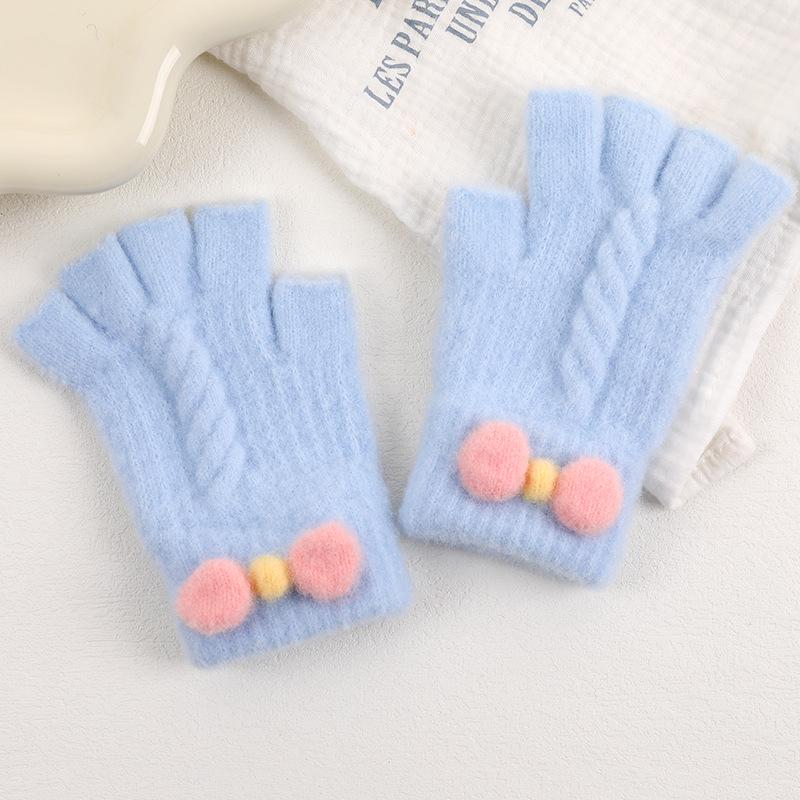 Детские плюшевые митенки с бантиком в корейском стиле - Теплые и милые для осени/зимы
